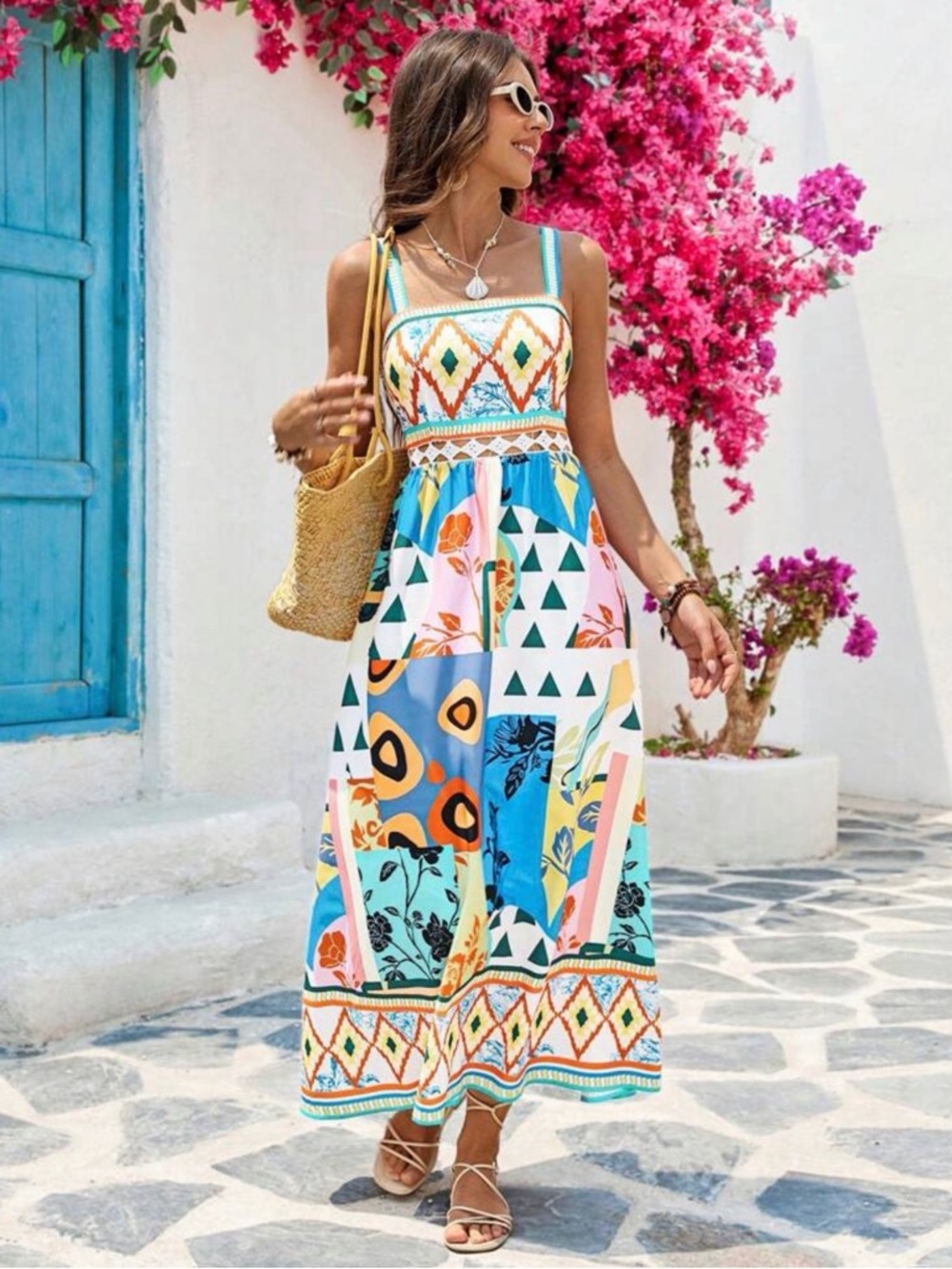 SHEIN Multicolor Geometric Print Maxi Dress